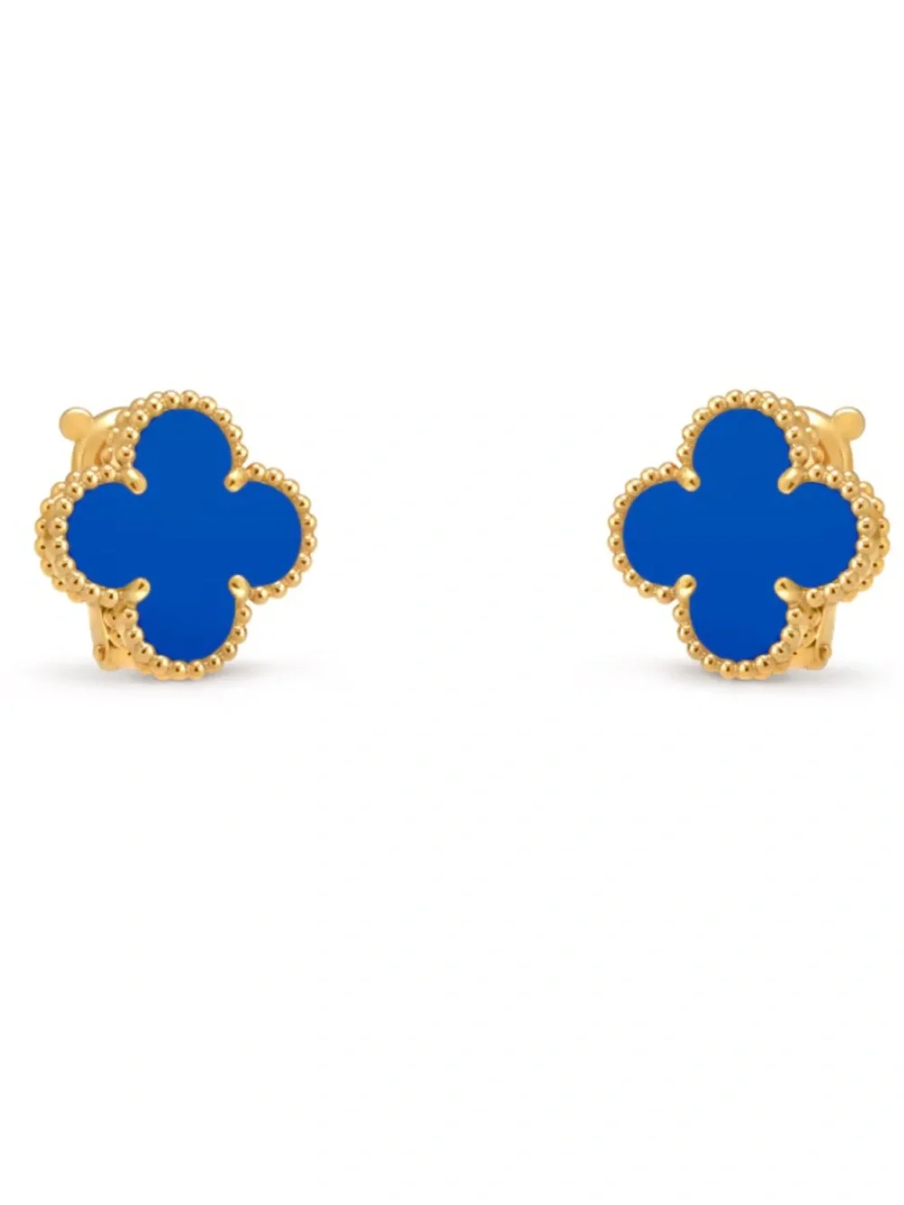 Van Cleef & Arpels Blue Alhambra Clover Stud Earrings in Yellow Gold - Picture 5 of 8